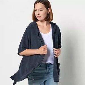 Barefoot Dreams Taupe/Gray Hooded Poncho Plus Size